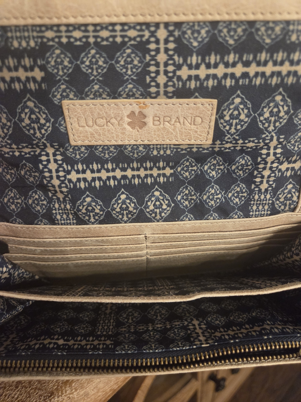 Lucky Brand Beige Suede Wallet with Tan Strap Rings - Picture 6 of 10